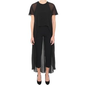 EUC Trina Turk Silk Overlay Black Jumpsuit | Size 8 | Elegant Statement Piece